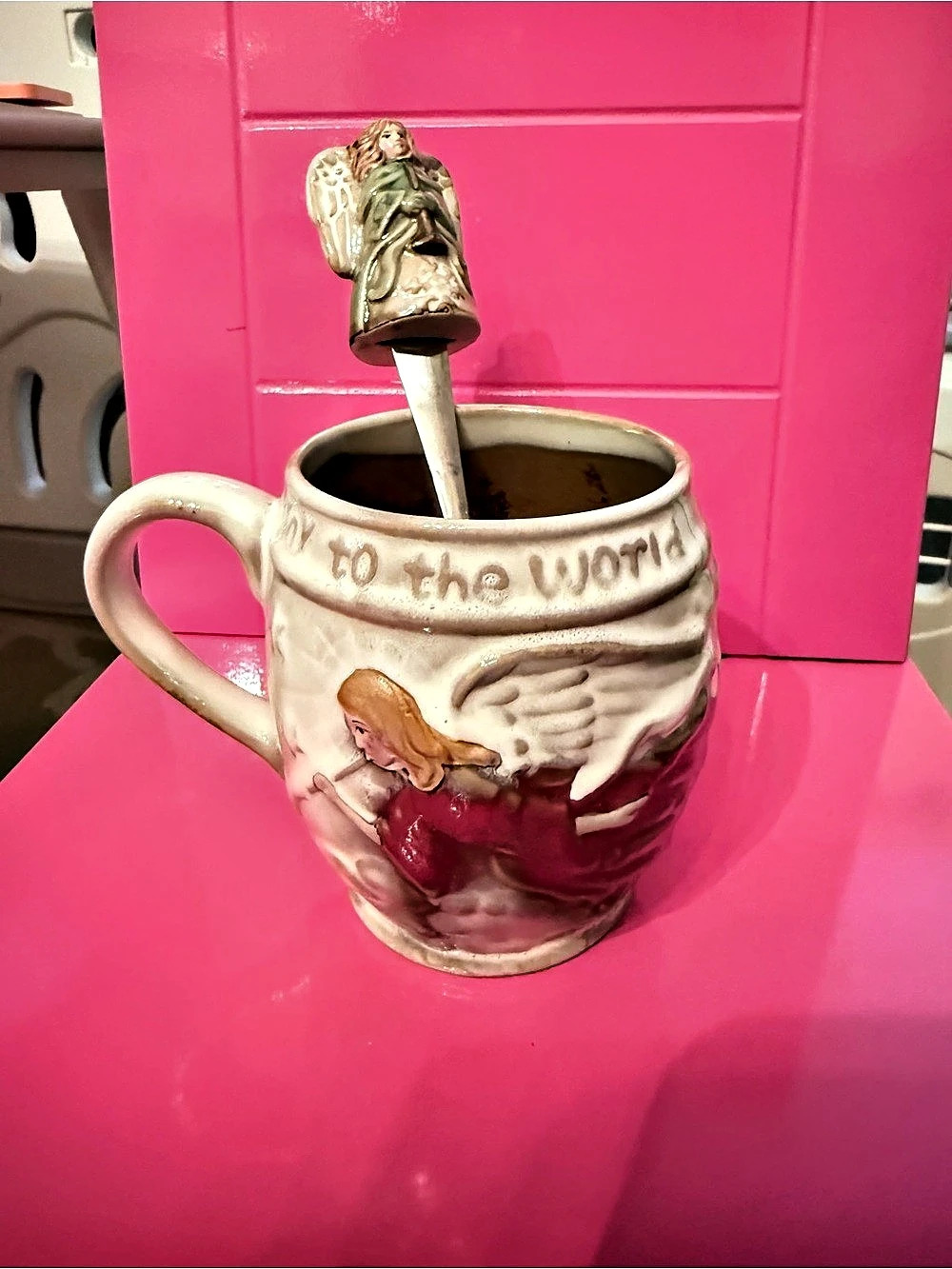 Angel Decorative Mug with Spoon in White & Red